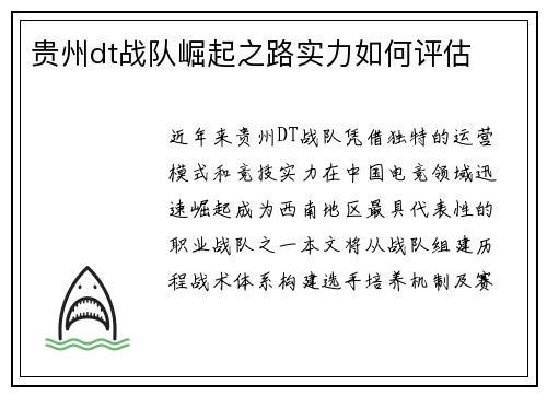 贵州dt战队崛起之路实力如何评估