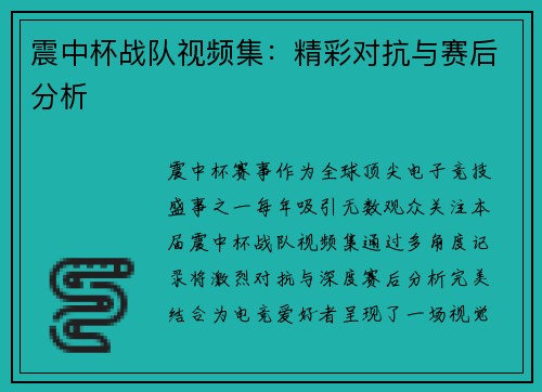 震中杯战队视频集：精彩对抗与赛后分析