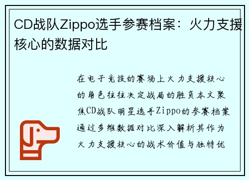 CD战队Zippo选手参赛档案：火力支援核心的数据对比